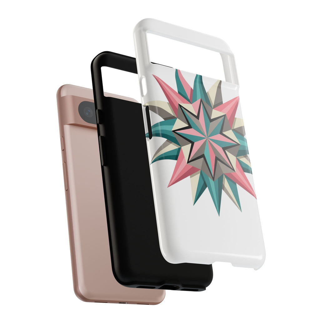 Geometric Star Tough Phone Case – Pink Teal Compass Design