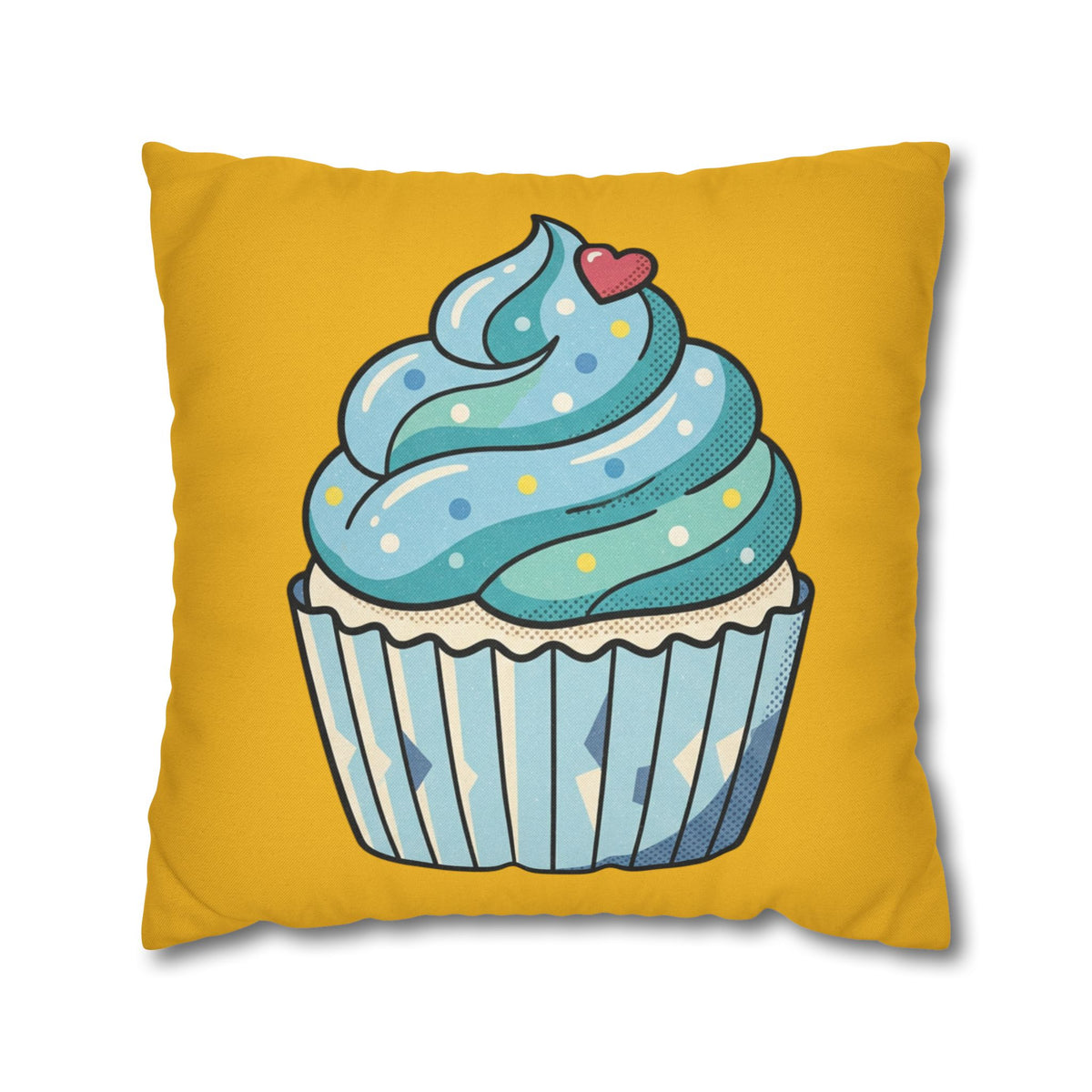 Cute Blue Cupcake Decorative Pillowcase — Whimsical Dessert Accent for Kids’ Rooms & Bakeries- Yellow