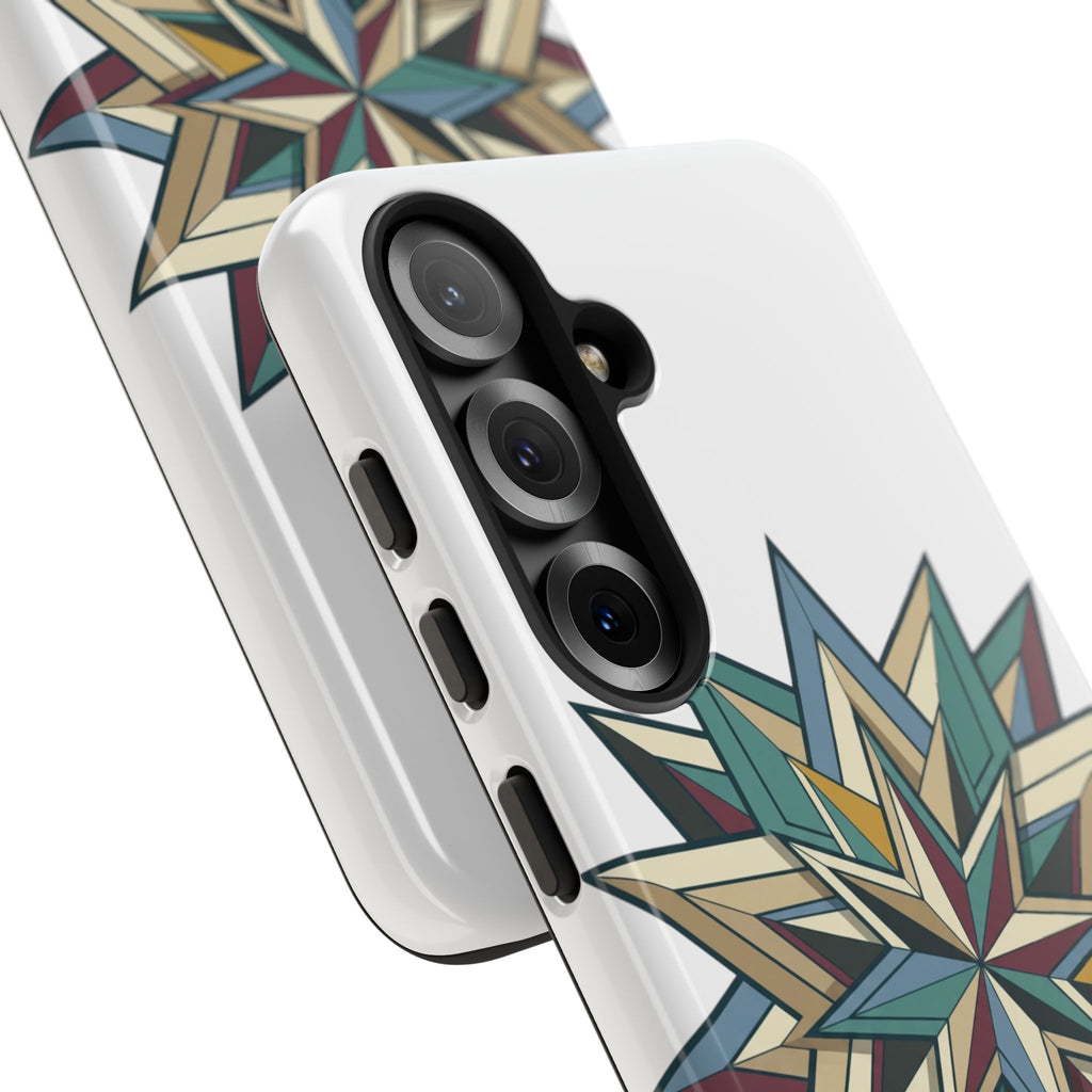 Geometric Star Phone Case — Teal & Earthtone Mandala Design