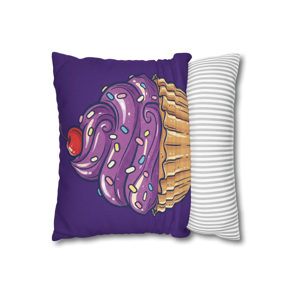 Purple Cupcake Decorative Pillowcase — Cute Dessert Throw Pillow Cover- Dark Purple
