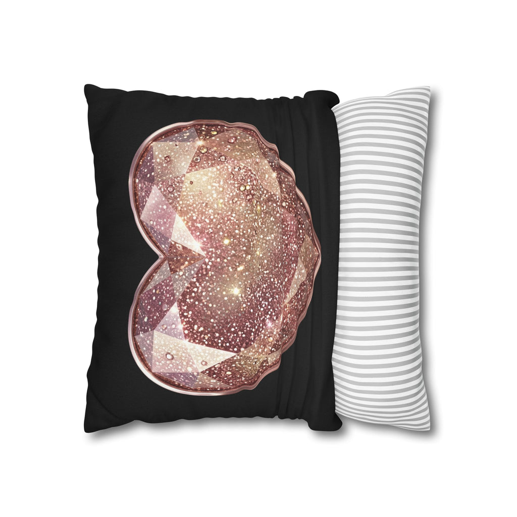 Glitter Rose Gold Crystal Heart Pillowcase- Black