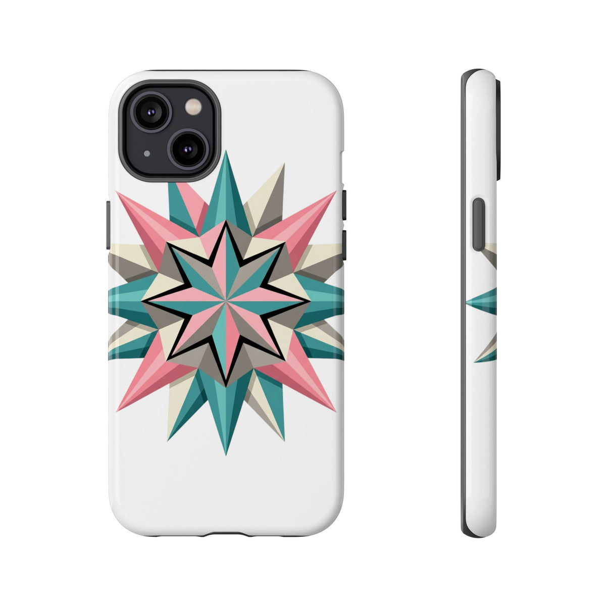 Geometric Star Tough Phone Case – Pink Teal Compass Design