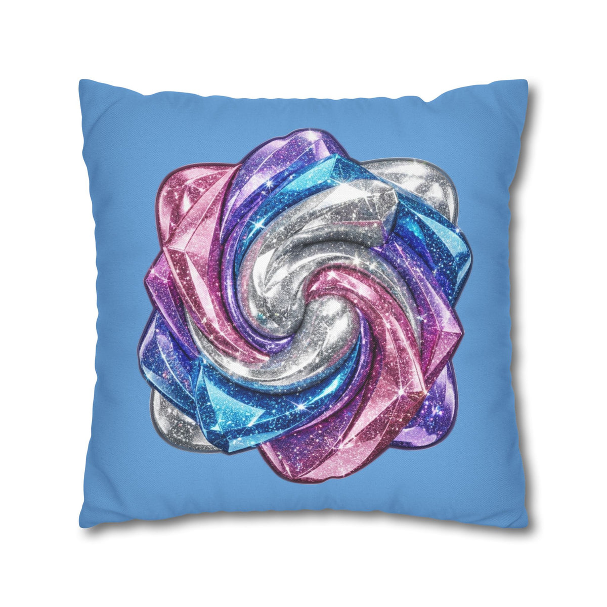 3D Glitter Design Light Blue Spun Polyester Square Pillowcase