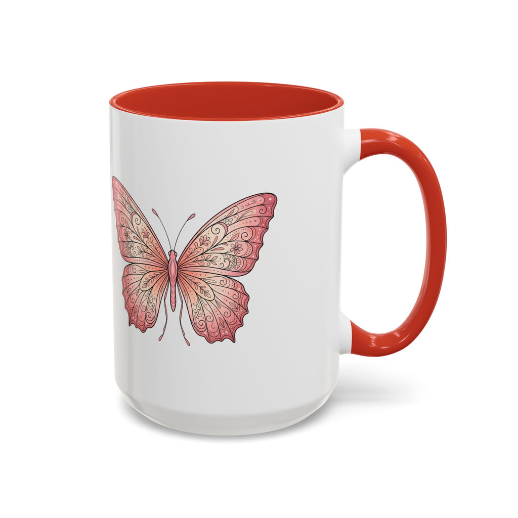 Pink Watercolor Butterfly Accent Coffee Mug — Floral Boho Tea & Coffee Cup (11/15oz)