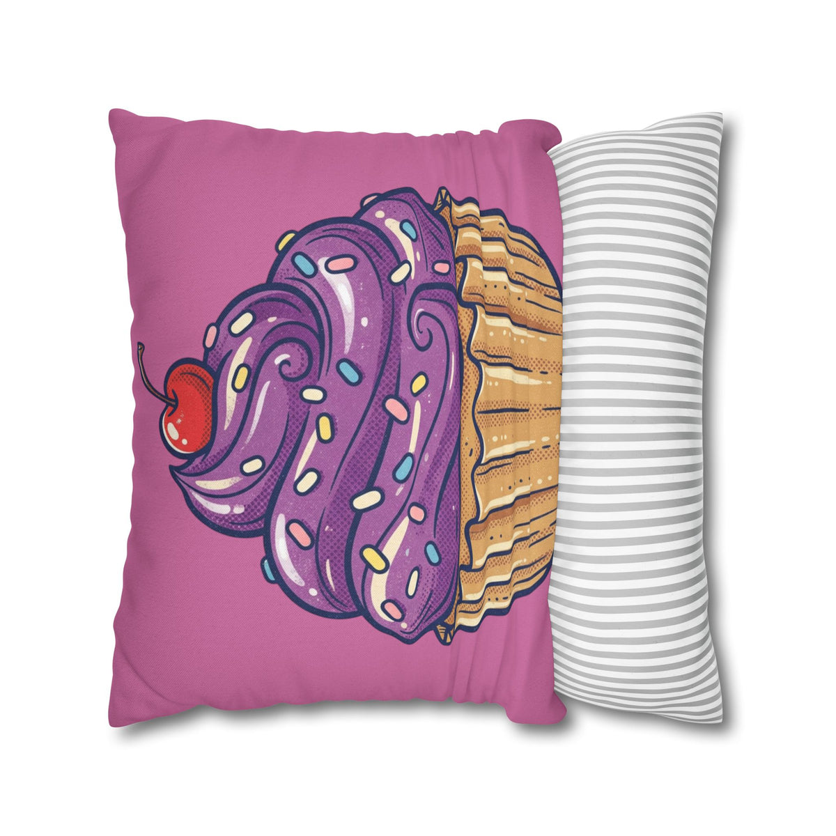 Cupcake Pillowcase — Cute Purple Frosting Decorative Throw Pillow Cover- Light Pink