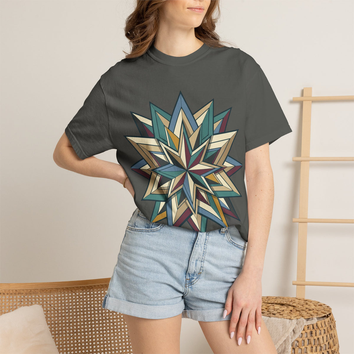 Geometric Starburst T-Shirt — Vintage Compass Rose Graphic Tee
