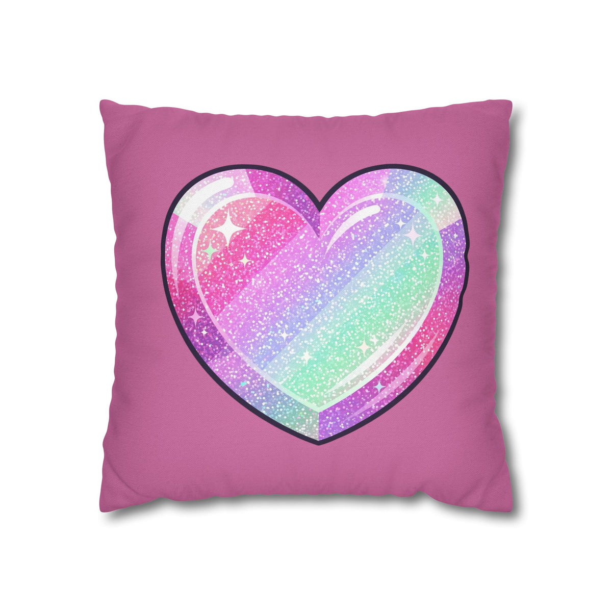 Pastel Glitter Heart Pillowcase Spun Polyester Square Pillowcase- Light Pink