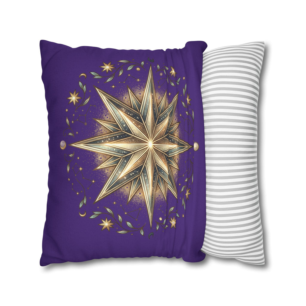 Star Print Dark Purple Spun Polyester Square Pillowcase