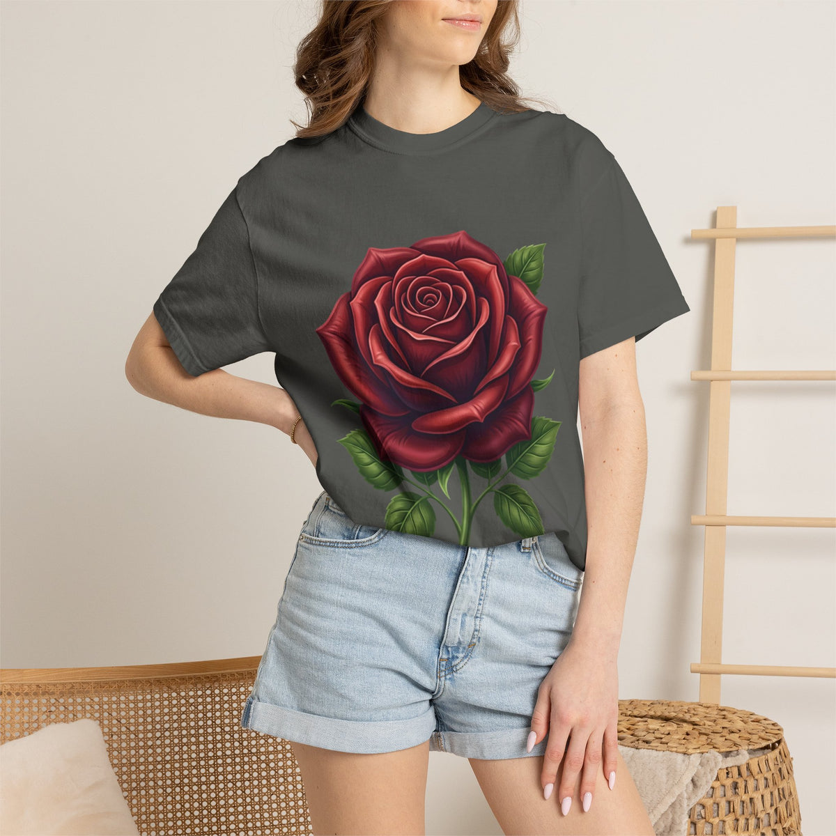 Rose Graphic T‑Shirt — Large Red Rose Floral Tee