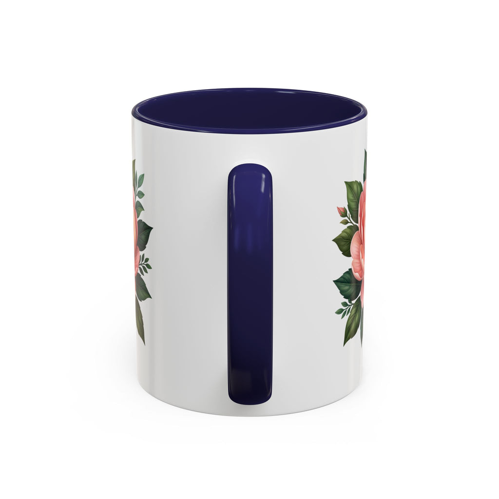 Floral Peony Accent Coffee Mug — Pink Rose Bloom Ceramic Cup