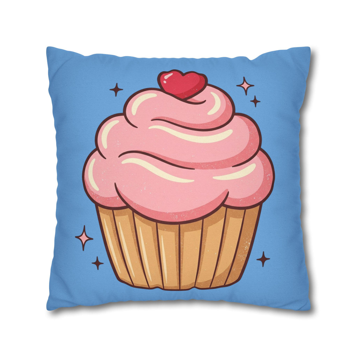 Pink Cupcake Spun Polyester Square Pillowcase- Light Blue