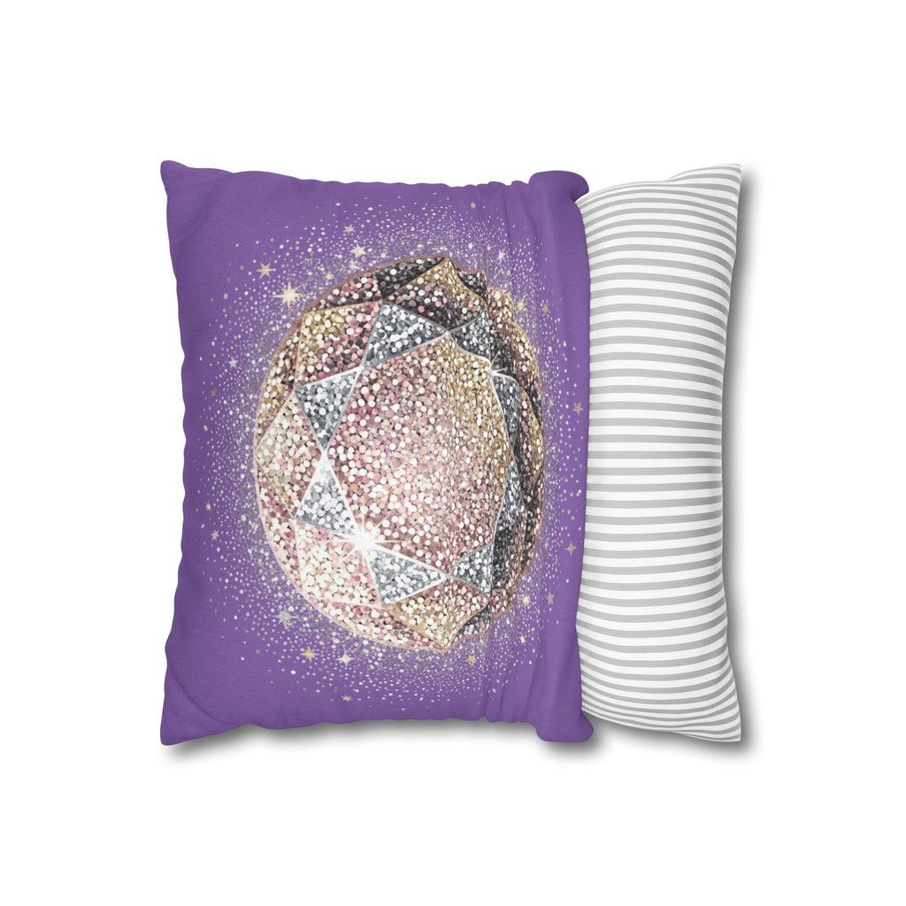 Glittery Light Purple Spun Polyester Square Pillowcase