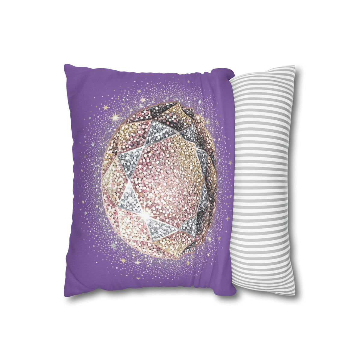 Glittery Light Purple Spun Polyester Square Pillowcase