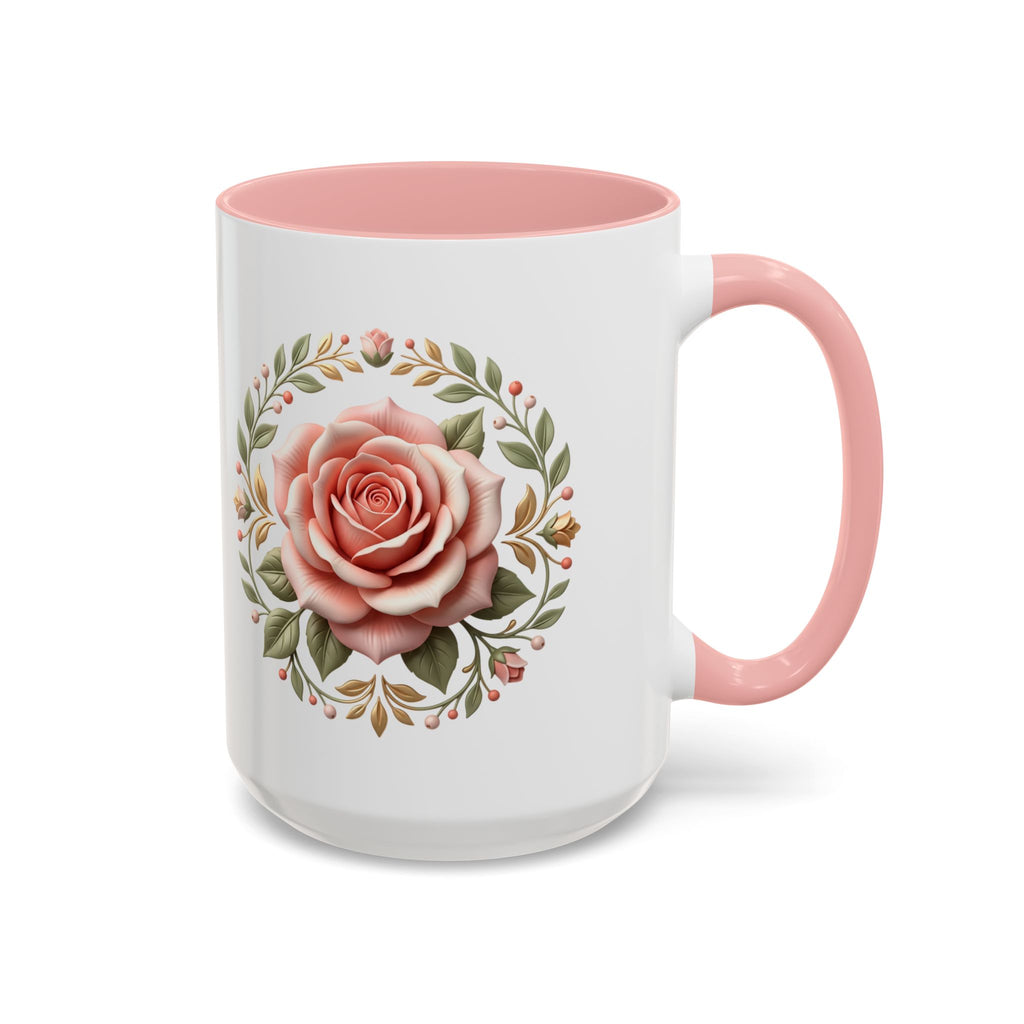 Rose Wreath Accent Coffee Mug — Floral 11/15oz Tea & Coffee Cup