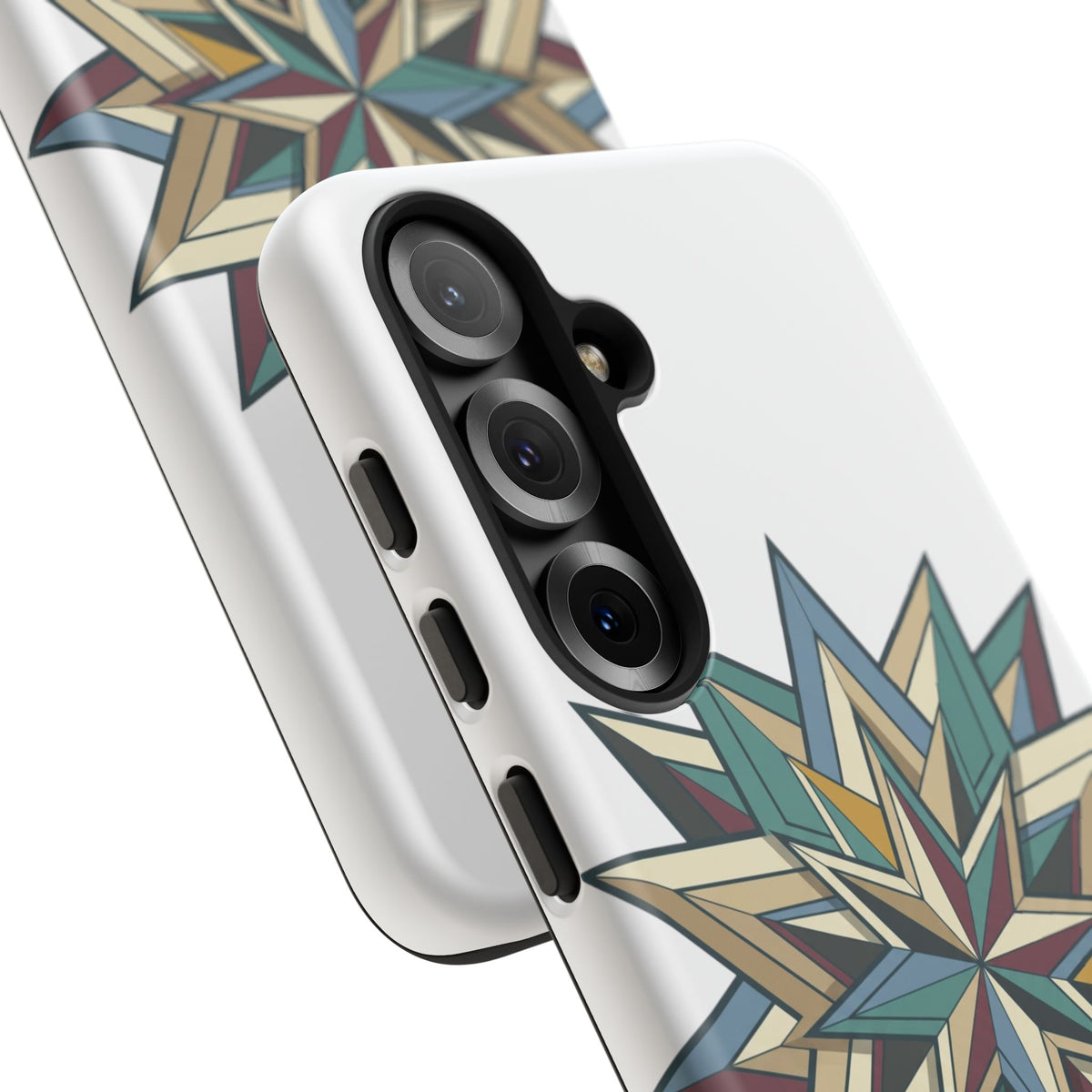 Geometric Star Phone Case — Teal & Earthtone Mandala Design