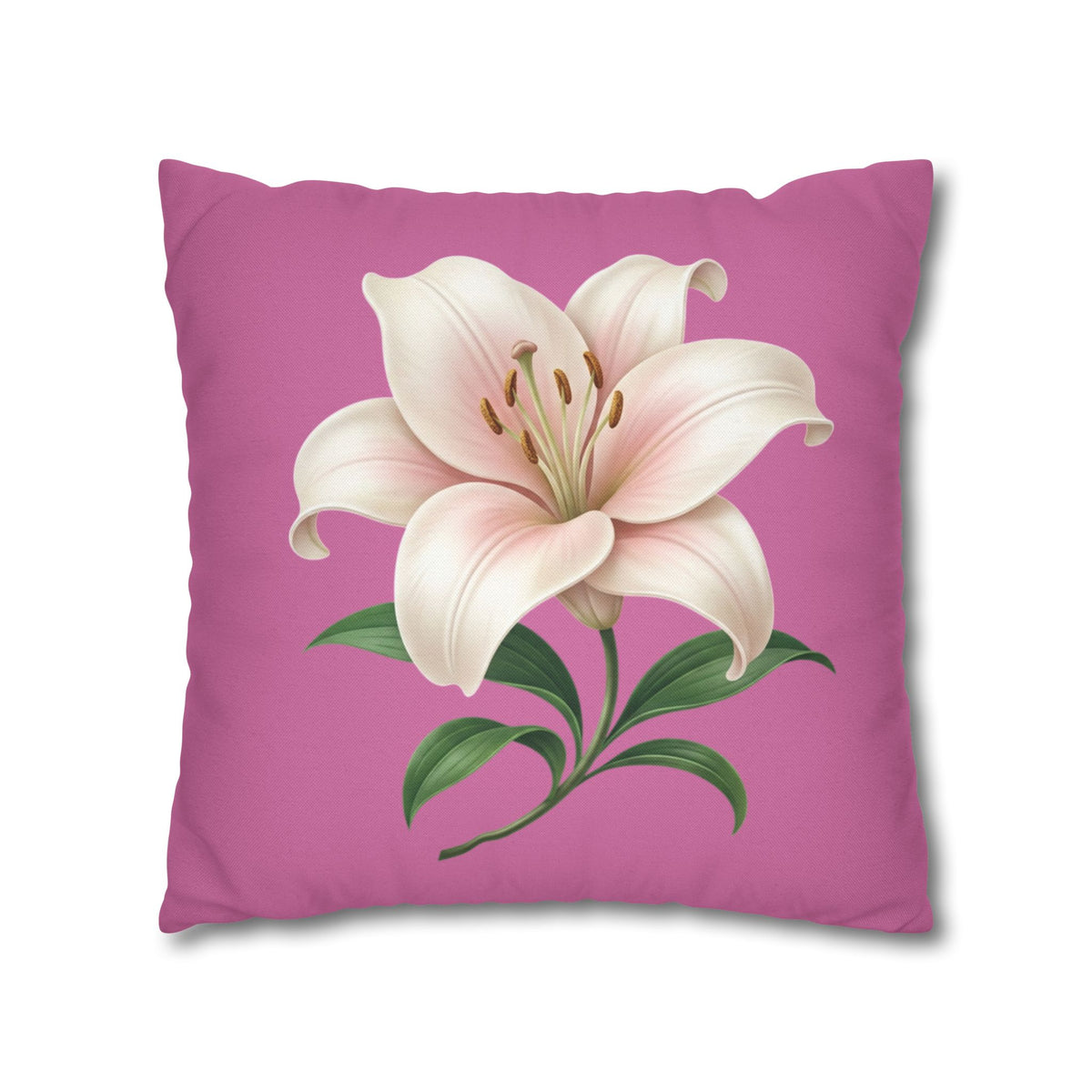Pink Lily Decorative Pillow Cover — Floral Square Throw Pillowcase