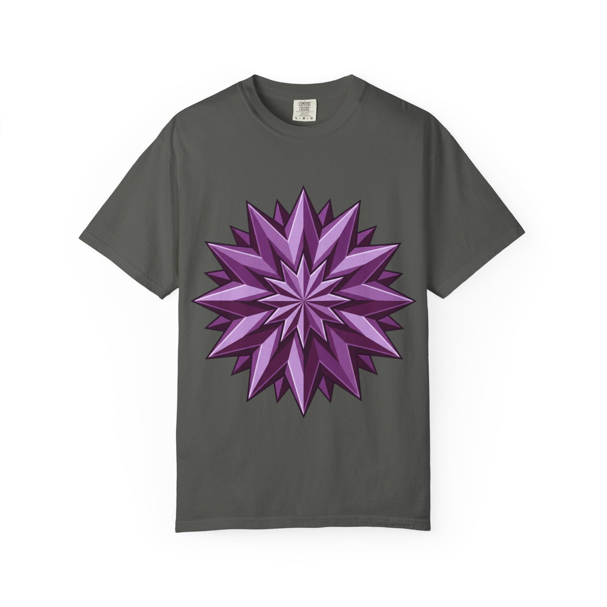 Purple Geometric Starburst T-Shirt — Bold 3D Floral Graphic Tee