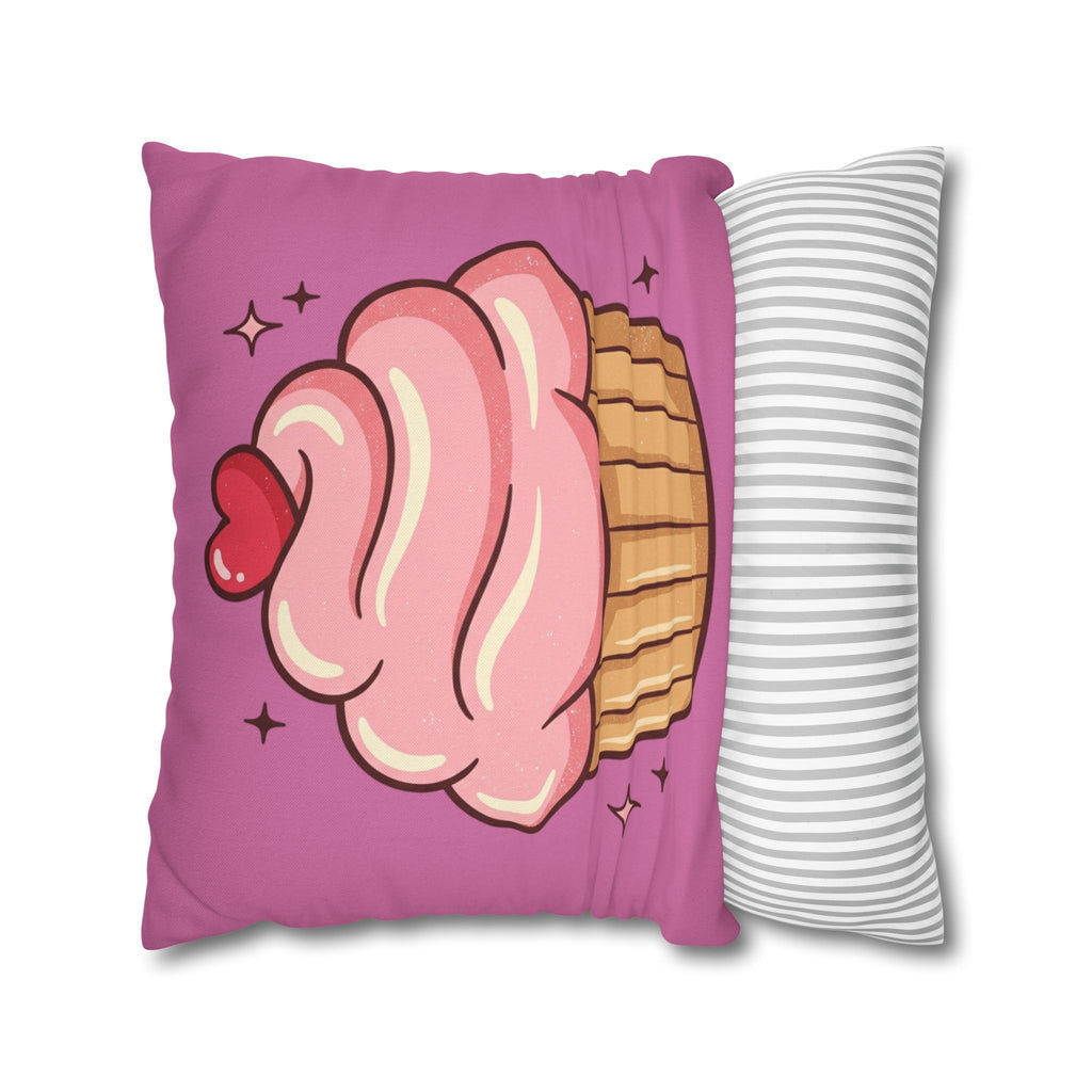 Pink Cupcake Spun Polyester Square Pillowcase- Light Pink