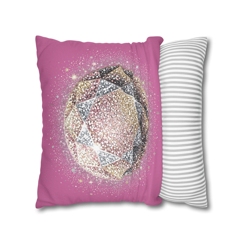 Glittery Light Pink Spun Polyester Square Pillowcase