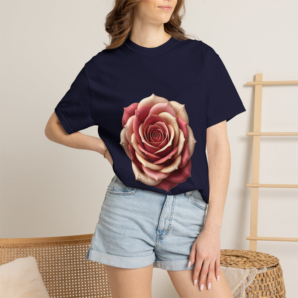 Rose Bloom Graphic T-Shirt — Realistic Pink Rose Floral Tee