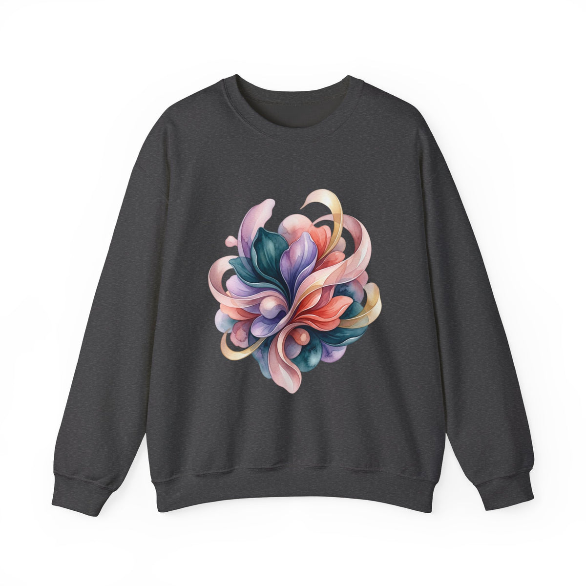 Abstract Floral Crewneck Sweatshirt — Pastel Swirl Art Pullover