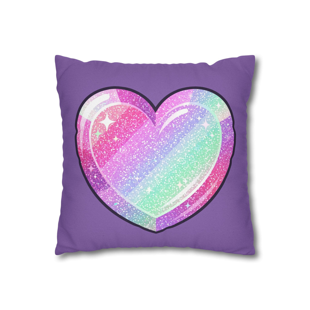 Pastel Glitter Heart Pillowcase Spun Polyester Square Pillowcase- Light Purple