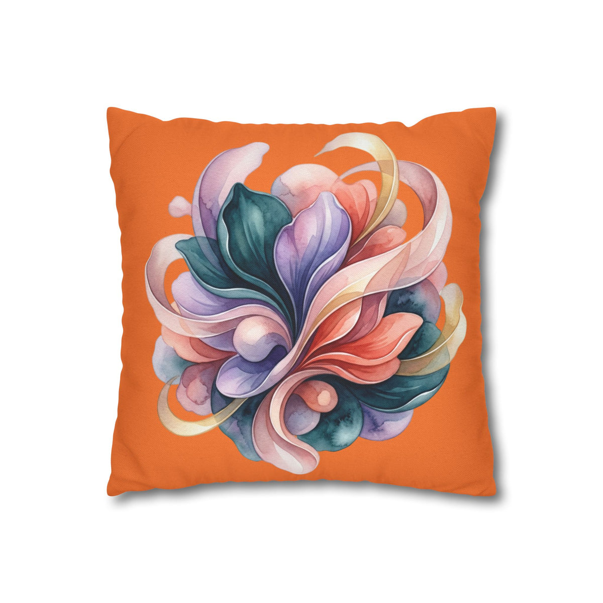 Abstract Floral Throw Pillowcase — Colorful Swirl Design on Orange
