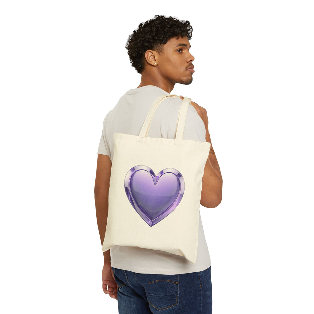 Purple Glass Heart Canvas Tote Bag – Cute Romantic Reusable Shopper