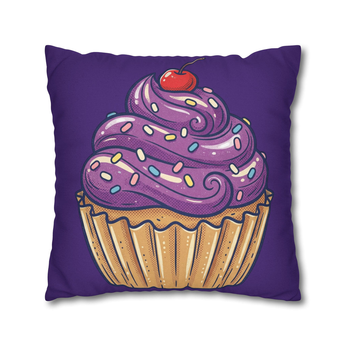 Purple Cupcake Decorative Pillowcase — Cute Dessert Throw Pillow Cover- Dark Purple