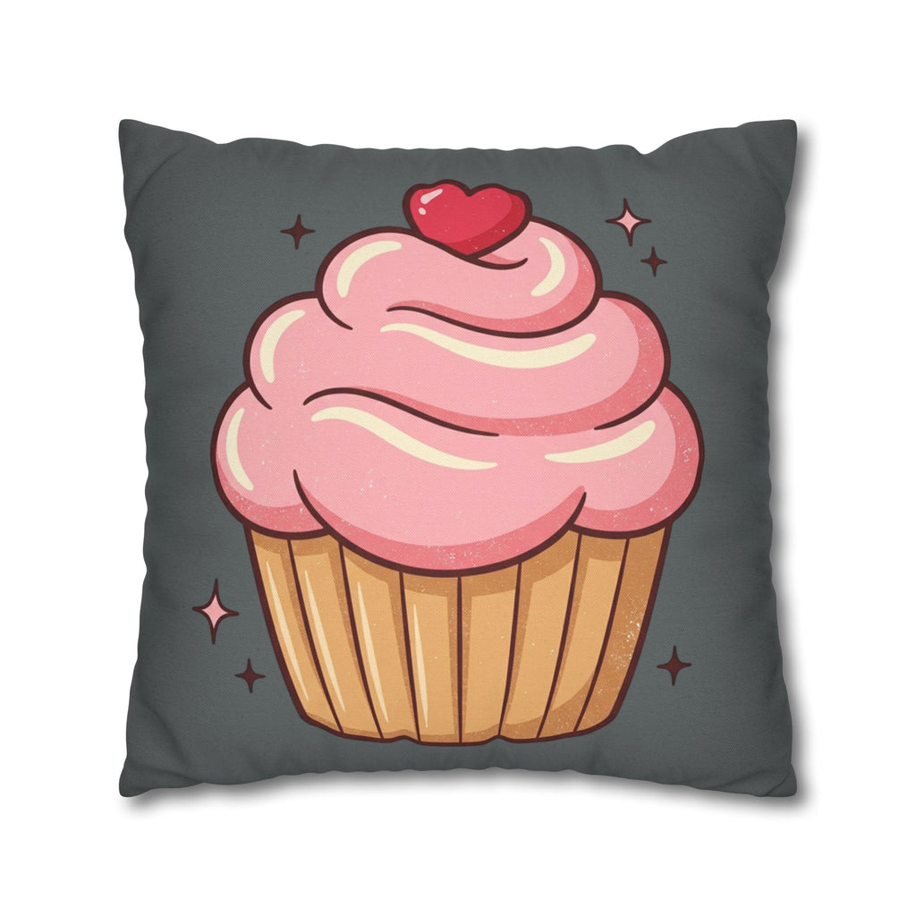Pink Cup Cake Spun Polyester Square Pillowcase- Dark Grey