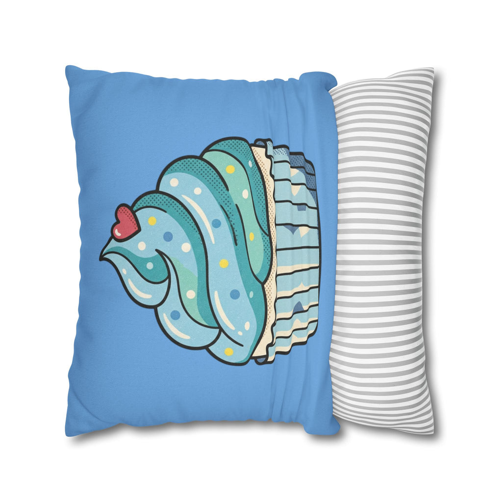 Blue Cupcake Throw Pillowcase — Cute Dessert Decorative Cushion Cover- Light Blue