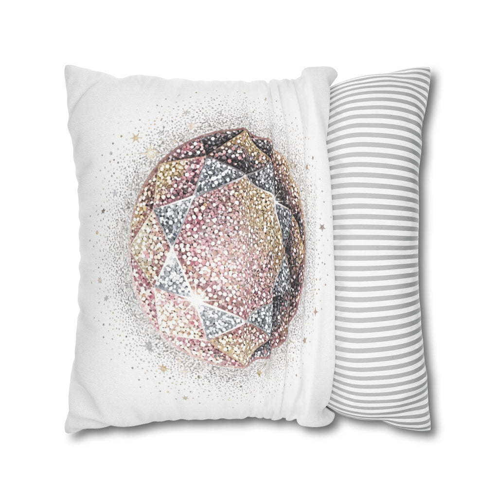 Glittery Spun Polyester Square Pillowcase- White