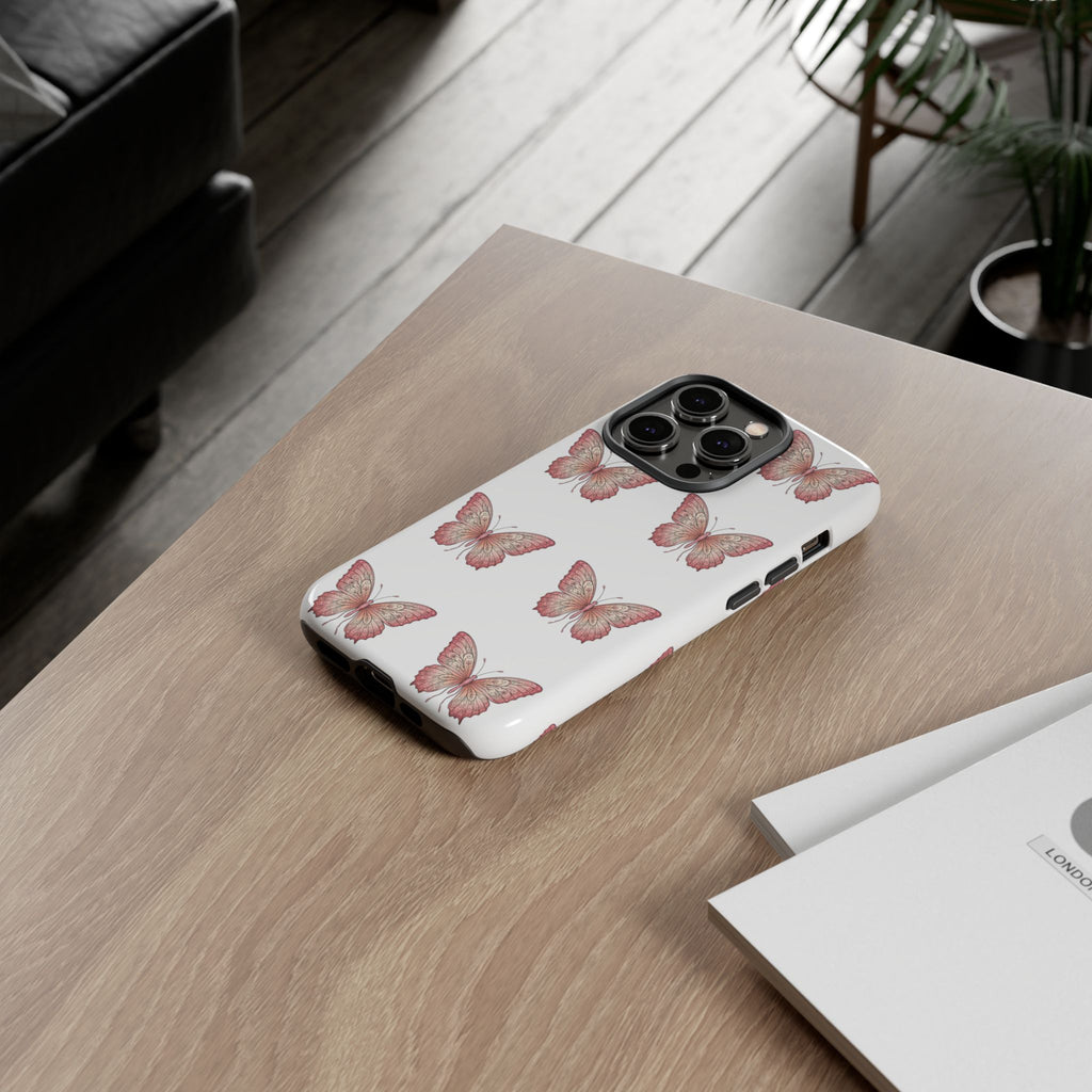 Pink Butterfly Tough Phone Case — Floral Pattern Protective Cover