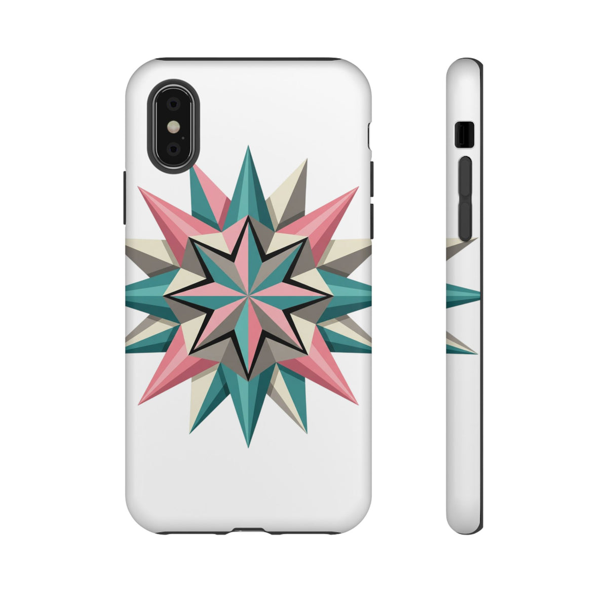 Geometric Star Tough Phone Case – Pink Teal Compass Design
