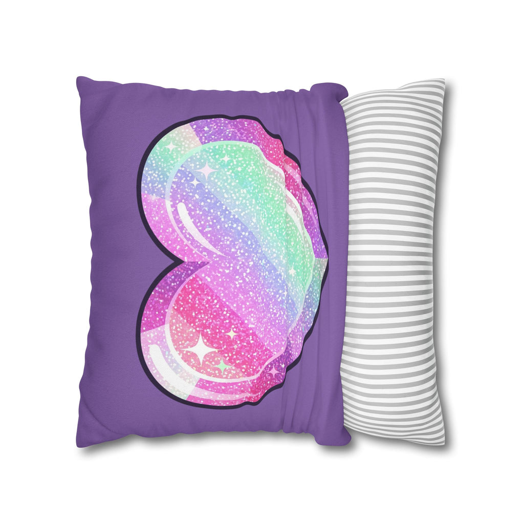 Pastel Glitter Heart Pillowcase Spun Polyester Square Pillowcase- Light Purple