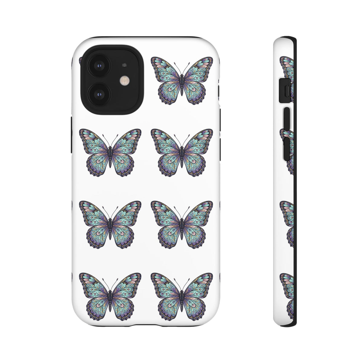 Butterfly Pattern Tough Phone Case — Vintage Teal Floral Protective Cover