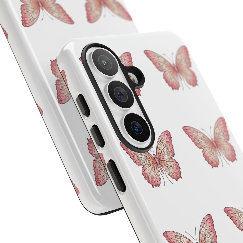 Pink Butterfly Tough Phone Case — Floral Pattern Protective Cover