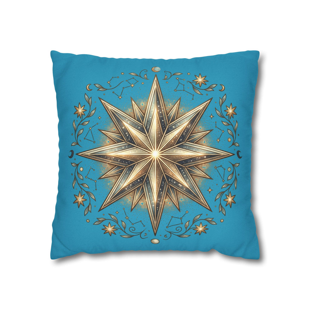 Star Print Turquoise Spun Polyester Square Pillowcase