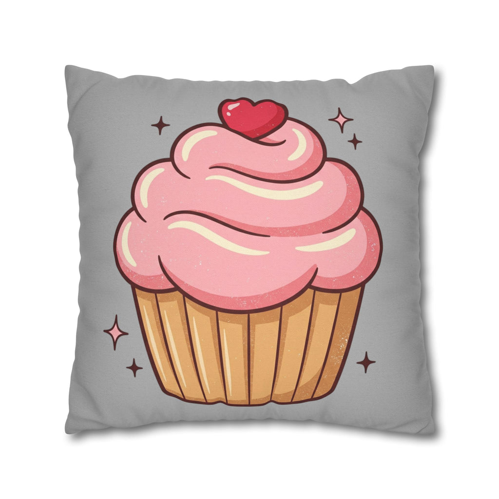 Pink Cupcake Spun Polyester Square Pillowcase- Light Grey