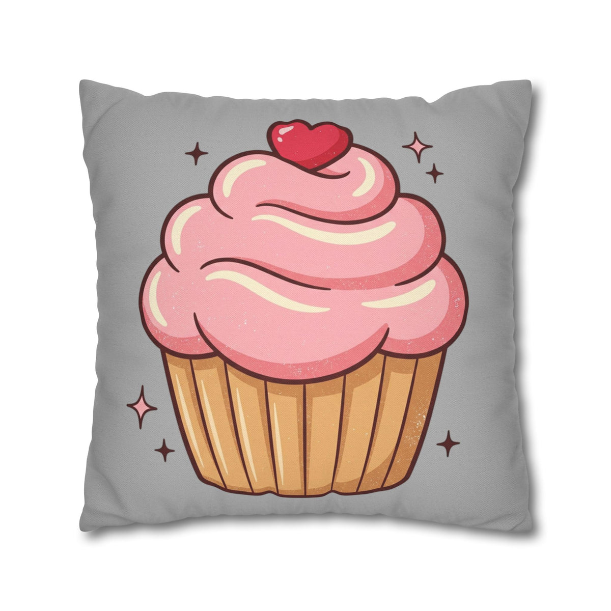 Pink Cupcake Spun Polyester Square Pillowcase- Light Grey
