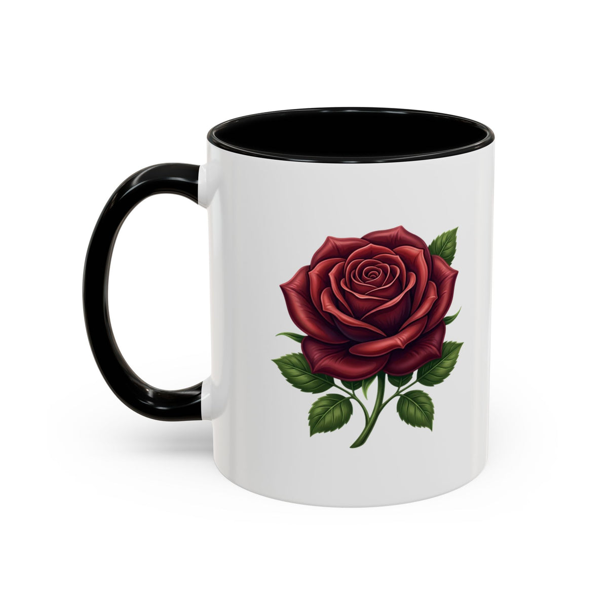 Red Rose Accent Coffee Mug — Floral Ceramic Coffee Cup (11/15oz)