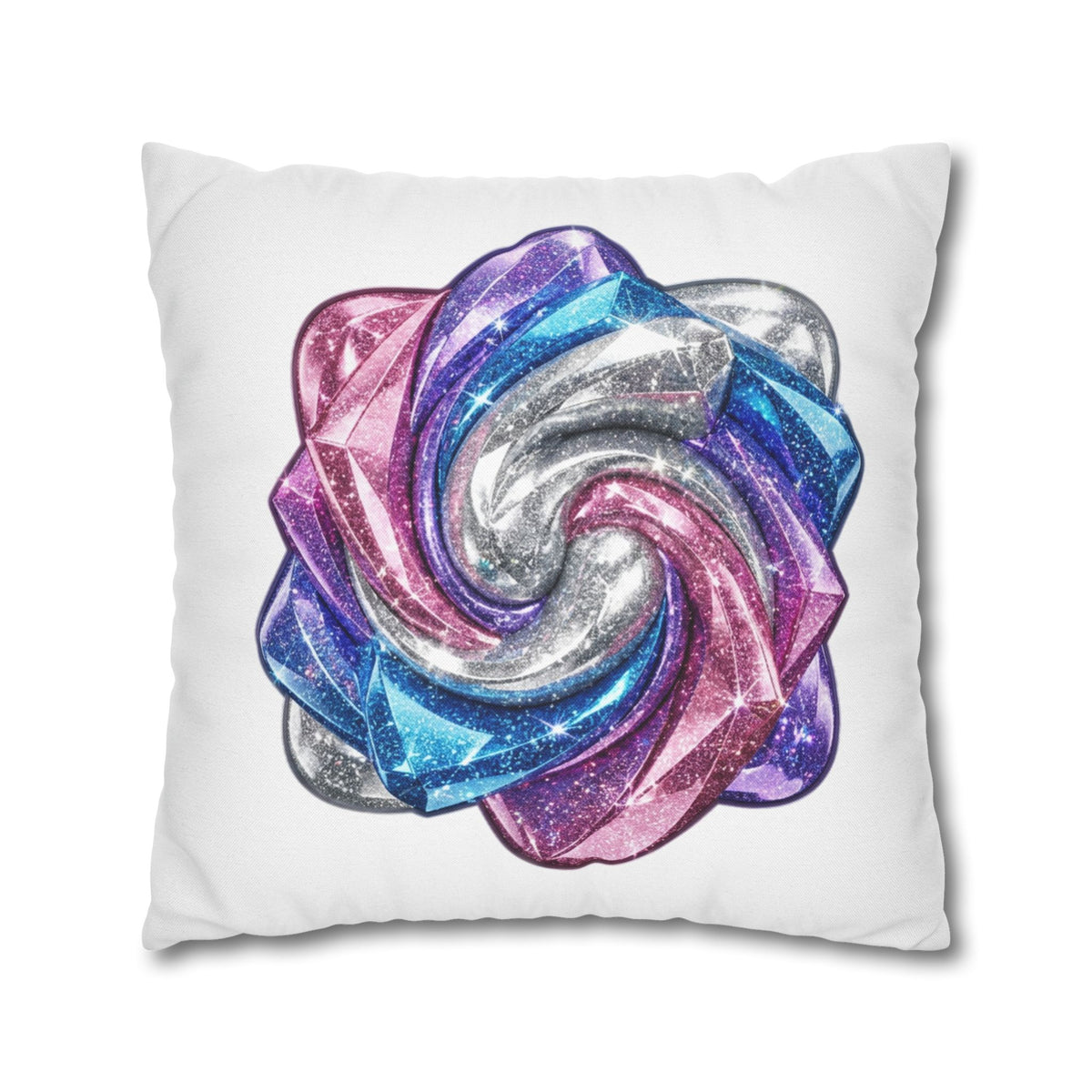 3D Glitter Design White Spun Polyester Square Pillowcase