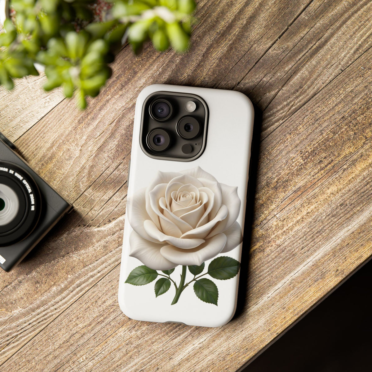 White Rose Tough Phone Case – Elegant Floral Protective Cover