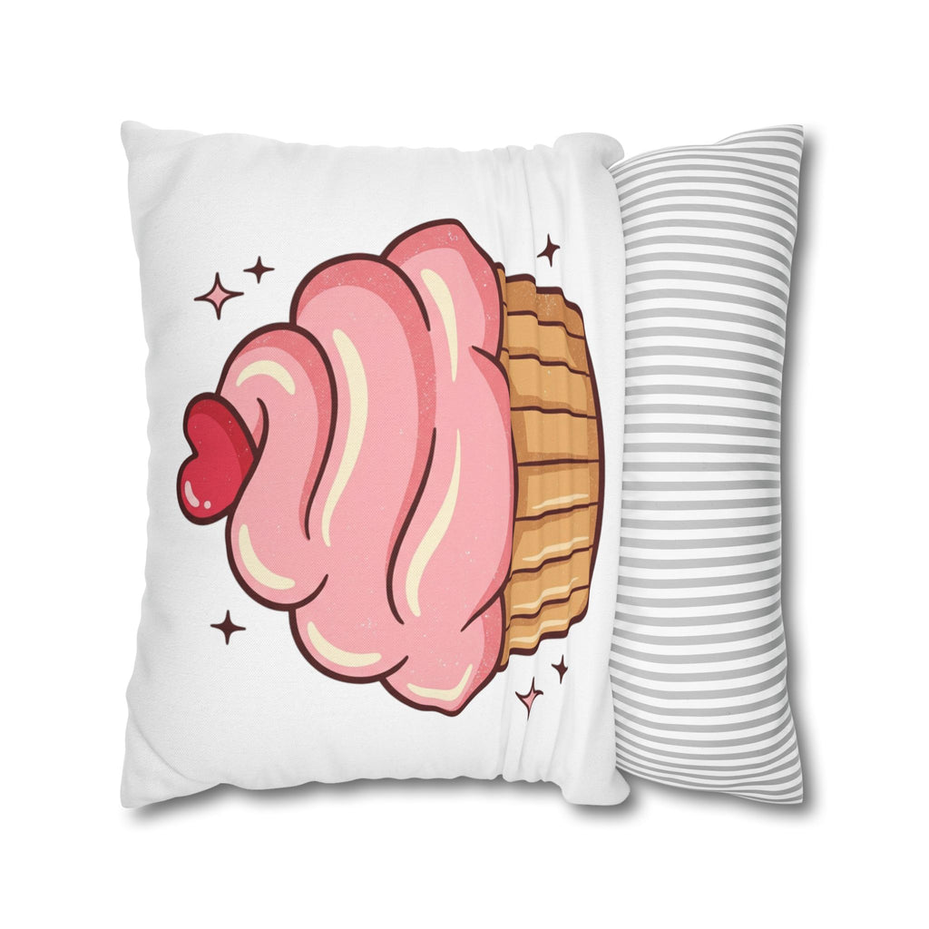 Pink Cupcake Spun Polyester Square Pillowcase- White