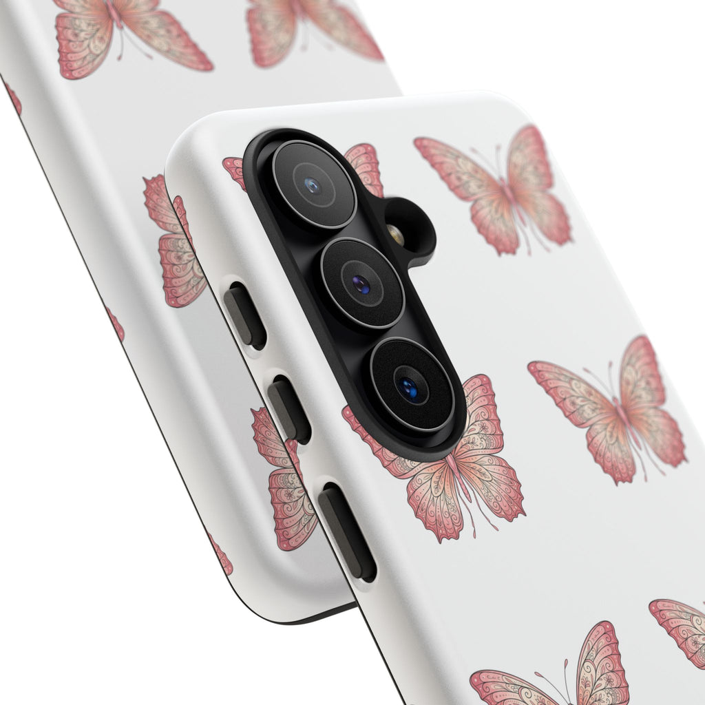 Pink Butterfly Tough Phone Case — Floral Pattern Protective Cover