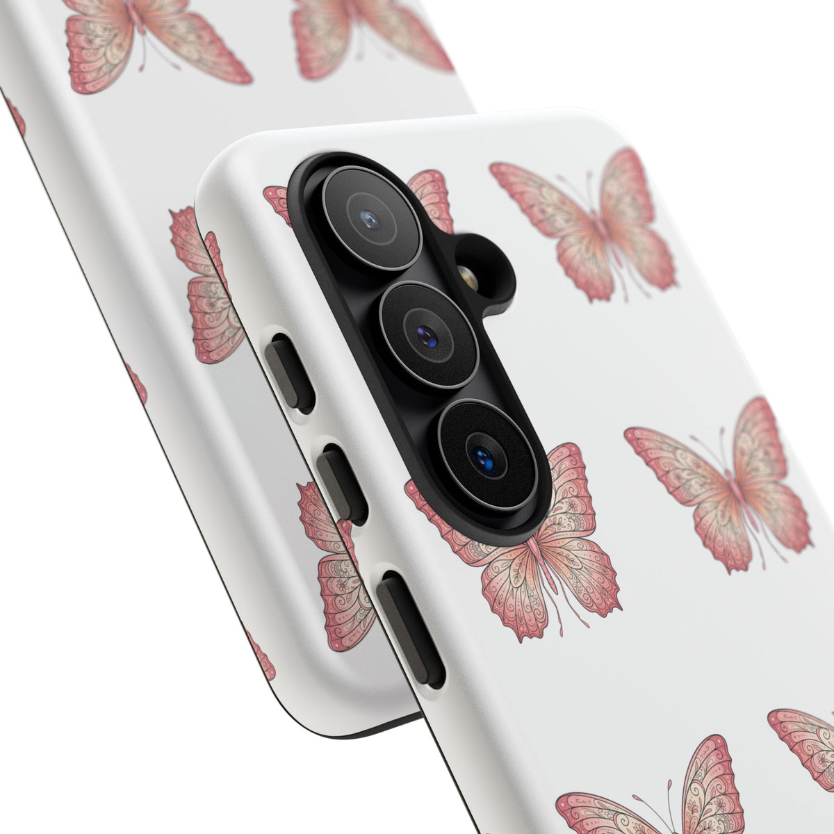 Pink Butterfly Tough Phone Case — Floral Pattern Protective Cover