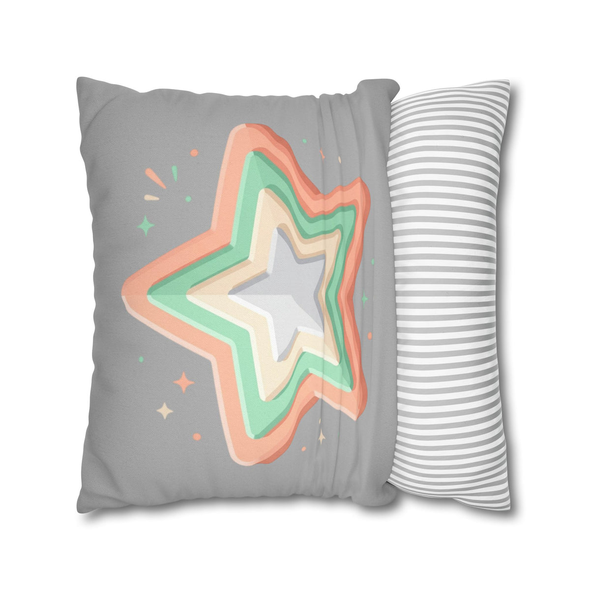 Star Shape Grey Spun Polyester Square Pillowcase