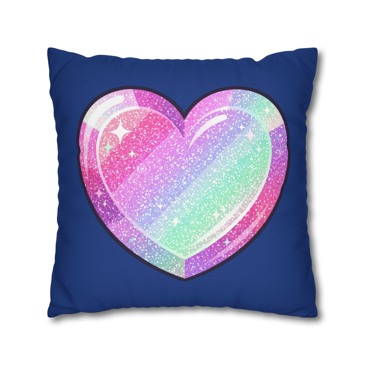 Pastel Glitter Heart Pillowcase Spun Polyester Square Pillowcase- Navy