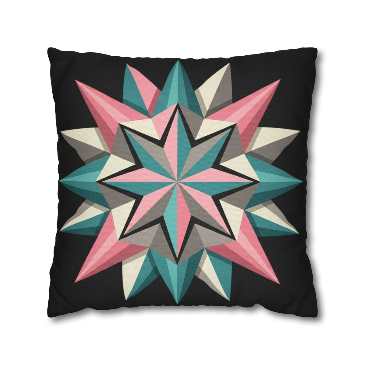 Geometric Starburst Throw Pillowcase — Teal & Pink Modern Decorative Cushion Cover