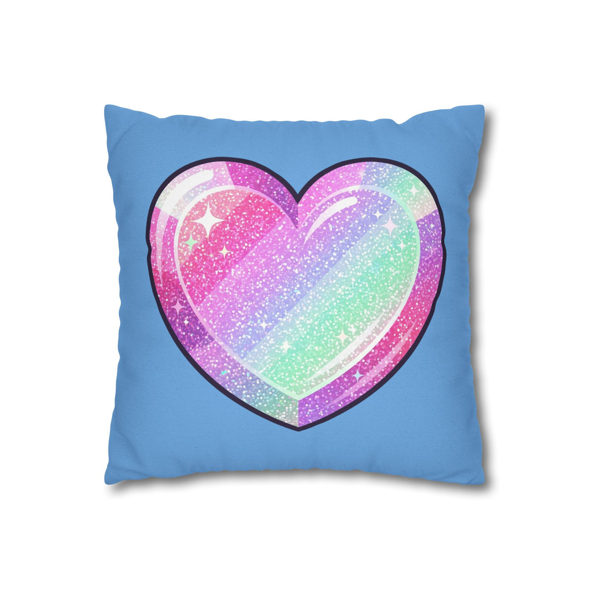 Pastel Glitter Heart Pillowcase Spun Polyester Square Pillowcase- Light Blue